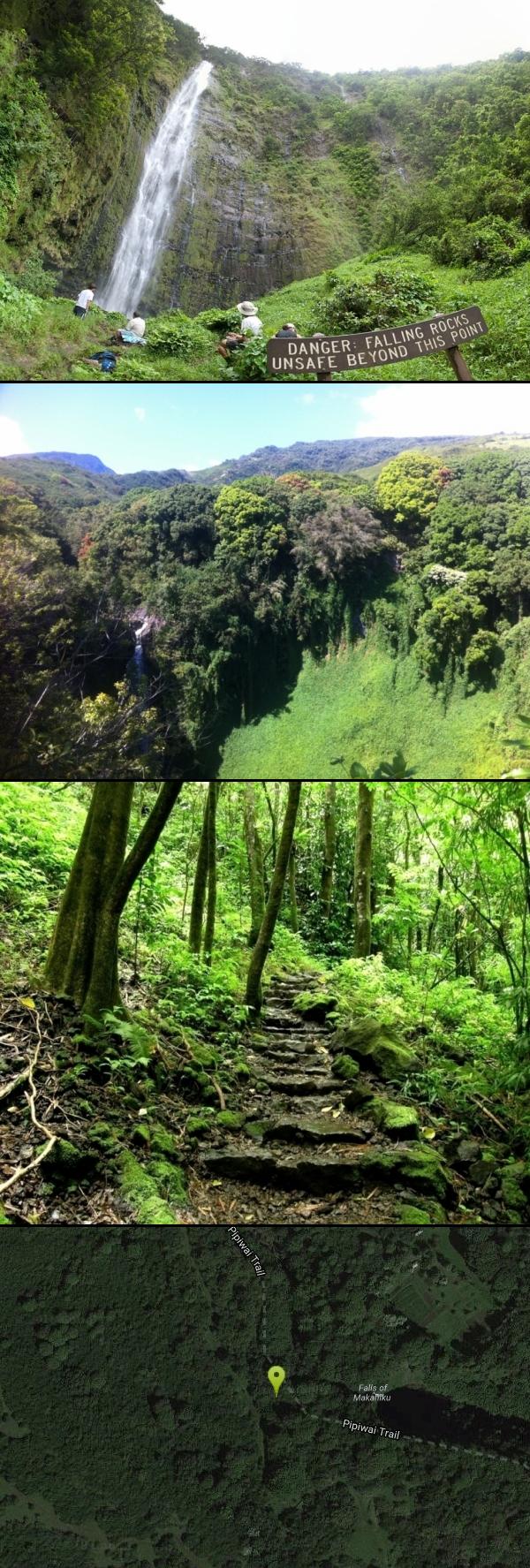 Hike at Waimoku Falls near Hana, Hawaii. Maps, directions, and reviews. The Pipiwai Trail, above Seven Sacred Pools, follows the Pipiwai Stream and is one of the best hikes on Maui. It is 4 miles roundtrip, gaining 650-feet in...