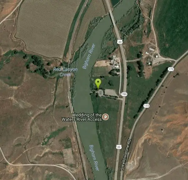 Canoe at wedding of the waters near Thermopolis, Wyoming. Maps, directions, and reviews. The Bighorn River begins and the Wind River ends at the