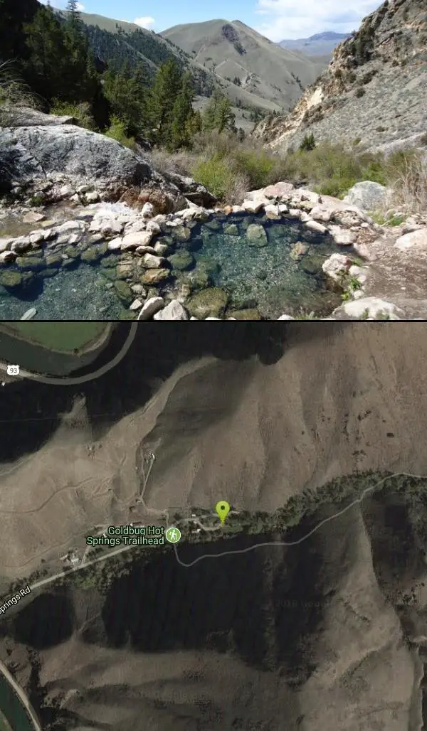 Hike and Hot Springs at Goldbug (Elk Bend) Hot Springs near Salmon, Idaho. Maps, directions, and reviews. Goldbug (Elk Bend) Hot Springs is a 4 mile out and back trail located near Salmon, Idaho that features rock laid hot...