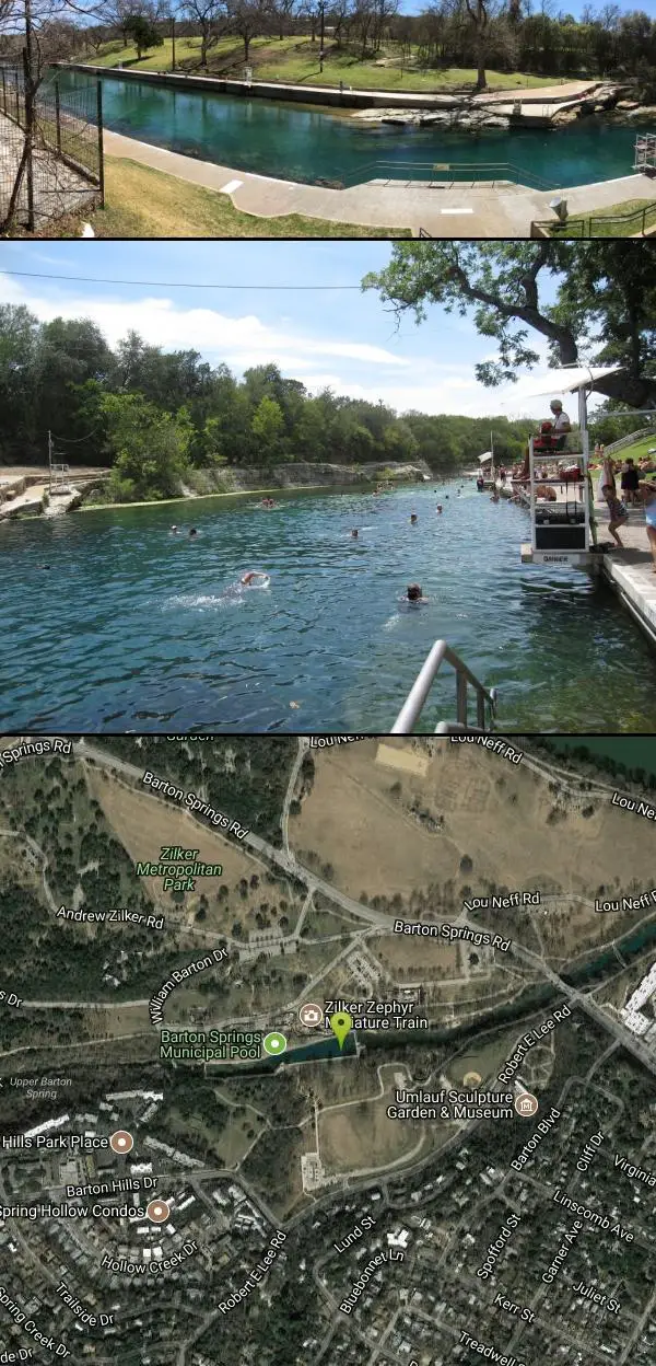 Swim at Barton Springs Pool near Austin, Texas. Maps, directions, and reviews. Within Zilker Park's 358 acres lies one of the crown jewels of Austin - Barton Springs Pool. The pool itself measures three acres in size, and is...