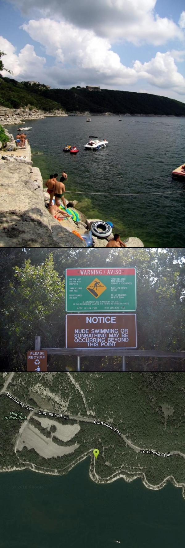 Swim at Hippie Hollow Park near Austin, Texas. Maps, directions, and reviews. Situated on 109 peaceful acres, Hippie Hollow is a clothing optional park securely nestled in the natural beauty of the Hill County of Lake Travis,...