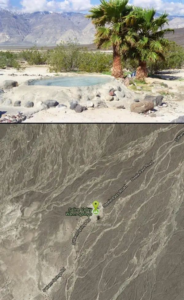 Camp and Hot Springs at Saline Valley Warm Springs near Panamint Springs, California. Maps, directions, and reviews. In the middle of Death Valley, there lays a quaint little campsite with beautifully built and clean warm pools....