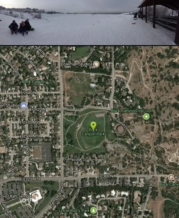 Sled at Rock Canyon Park near Provo, Utah. Maps, directions, and reviews. This is the biggest park in Provo, Utah, with lots to do. The hills are great for sledding.