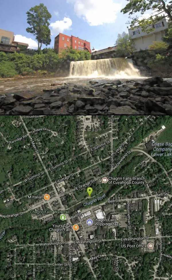 Swim at Chagrin Falls near Chagrin Falls, Ohio. Maps, directions, and reviews. This waterfall is found right in the middle of Chagrin Falls, Ohio. The waterfall is an all natural waterfall, and the town was built up around this...
