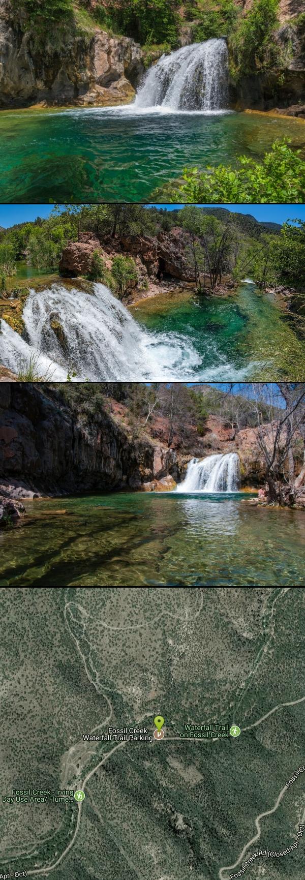 Hike and Swim at Fossil Creek Waterfall near Pine, Arizona. Maps, directions, and reviews. Fossil Creek is one of Arizona's two designated "Wild and Scenic" rivers. The waterfall is the most popular place to visit...