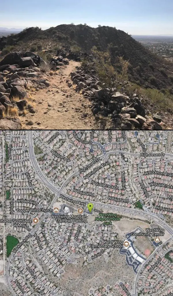 Hike and Mountain Bike at Sunrise Mountain Trail near Peoria, Arizona. Maps, directions, and reviews. The Sunrise Mountain Trail can be found within the suburban area of Peoria, Arizona; it is made of up 3 sequential loops;...