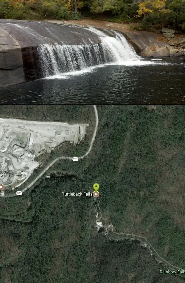 Backpack, Hike, and Swim at Turtleback Falls near Lake Toxaway, North Carolina. Maps, directions, and reviews. Turtleback Falls was named for its domed shape, similar to the back of a turtle. It's also called "umbrella...