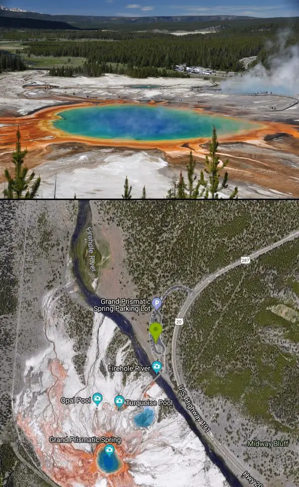 Hike at Grand Prismatic Spring near Old Faithful, Yellowstone National Park. Maps, directions, and reviews. The Grand Prismatic Spring in Yellowstone National Park is the largest hot spring in the United States, and the third...