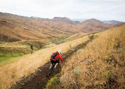 Riding sage hillside singletrack in the Croy Creek Trail System. IMBA / Leslie Kehmeier via BLM, pub courtesy of BLMIdaho&nearr; (Public domain&nearr;)
