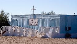 The Slab City Christian Center, one of the few permanent buildings in the settlement. courtesy of Nelson Minar&nearr; (CC BY-SA 2.0&nearr;)