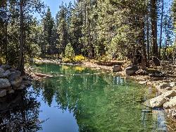 Donner Creek leaving Donner Lake inside Donner Memorial State Park courtesy of Dicklyon&nearr; (CC BY-SA 4.0&nearr;)