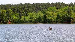 A rented paddleboat out on the 64 acre lake courtesy of Larry D. Moore&nearr; (CC BY 4.0&nearr;)