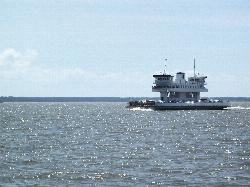 The Jamestown-Scotland Ferry, whose pier sits just south of the beach. courtesy of Idawriter&nearr; (CC BY-SA 3.0&nearr;)