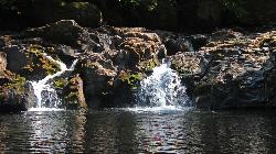 Boulders split the falls into two channels above the pool. courtesy of BLM Oregon & Washington&nearr; (Public domain&nearr;)