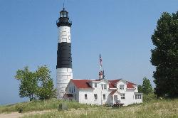 Big Sable Point Lighthouse, reached by a 1.8 mile sand and gravel path north along the shore.