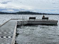 The floating dock off the point, with a ladder into the water and benches facing west across the lak courtesy of Steven Pavlov&nearr; (CC BY-SA 4.0&nearr;)