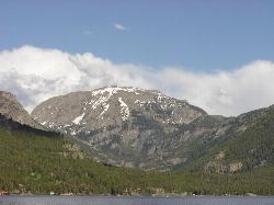 Mount Craig rising above the east end of Grand Lake in summer courtesy of Jay Erikson (talk · contribs)&nearr; (CC BY-SA 3.0&nearr;)