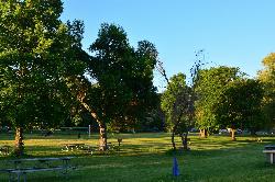 Picnic tables under shade trees on the park lawn. courtesy of Joe Mabel&nearr; (CC BY-SA 4.0&nearr;)