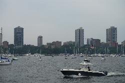 McKinley Marina from the water, the only public marina in Milwaukee. courtesy of Michael Barera&nearr; (CC BY-SA 4.0&nearr;)