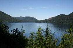 The east end of Lake Crescent in August, seen from the south shore about a kilometer from East Beach courtesy of Kevin.Daniels&nearr; (CC BY 3.0&nearr;)