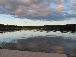Lake Wyola at dusk, seen from a dock on the Locks Village shore near the state park. courtesy of John Phelan&nearr; (CC BY-SA 3.0&nearr;)