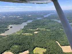 Aerial view of Lake Arthur's wooded arms in June 2024. courtesy of Designism&nearr; (CC0&nearr;)