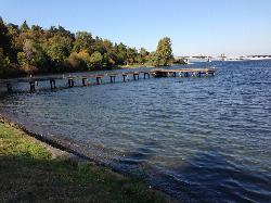 The long wooden fishing pier beside the swim area at Mount Baker Beach. courtesy of JeffMe&nearr; (CC BY 2.0&nearr;)