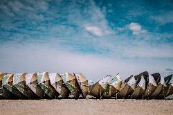 Rental boats stacked beside the beach at Deam Lake State Recreation Area. courtesy of Ben Harritt benharritt&nearr; (CC0&nearr;)