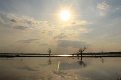 Low sun over the park's shoreline and Geneva Lake. courtesy of Yinan Chen&nearr; (Public Domain&nearr;)