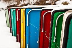 Rental paddle boats stored in the snow at Lake Macbride State Park. courtesy of gfairchild&nearr; (CC BY 2.0&nearr;)