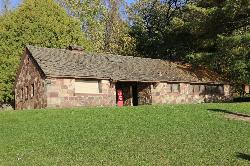 The stone beach house above the swimming beach, built by the Civilian Conservation Corps.