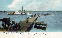 The steamer Frontenac at the old park dock when the site was Cayuga Lake Park, 1905 postcard. courtesy of Rotograph Co.&nearr; (Public domain&nearr;)