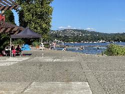 Lifeguard stand and swim area seen from the waterfront plaza. courtesy of Steven Pavlov&nearr; (CC BY-SA 4.0&nearr;)