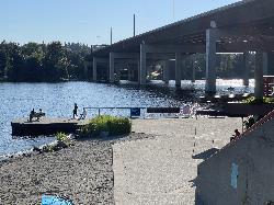 Viewing pier and beach under the I-90 East Channel Bridge. courtesy of Steven Pavlov&nearr; (CC BY-SA 4.0&nearr;)