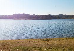 Looking across Puddingstone Lake toward a sand beach on the far shore. courtesy of Robotics&nearr; (CC0&nearr;)